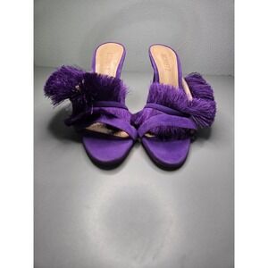 Schutz Cathy Purple Suede Fringe Slip On Heeled Sandal 8 Glam Chic Holiday Party
